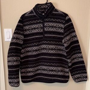 Old Navy Black & Gray Patterned Half-Zip Fleece Pullover